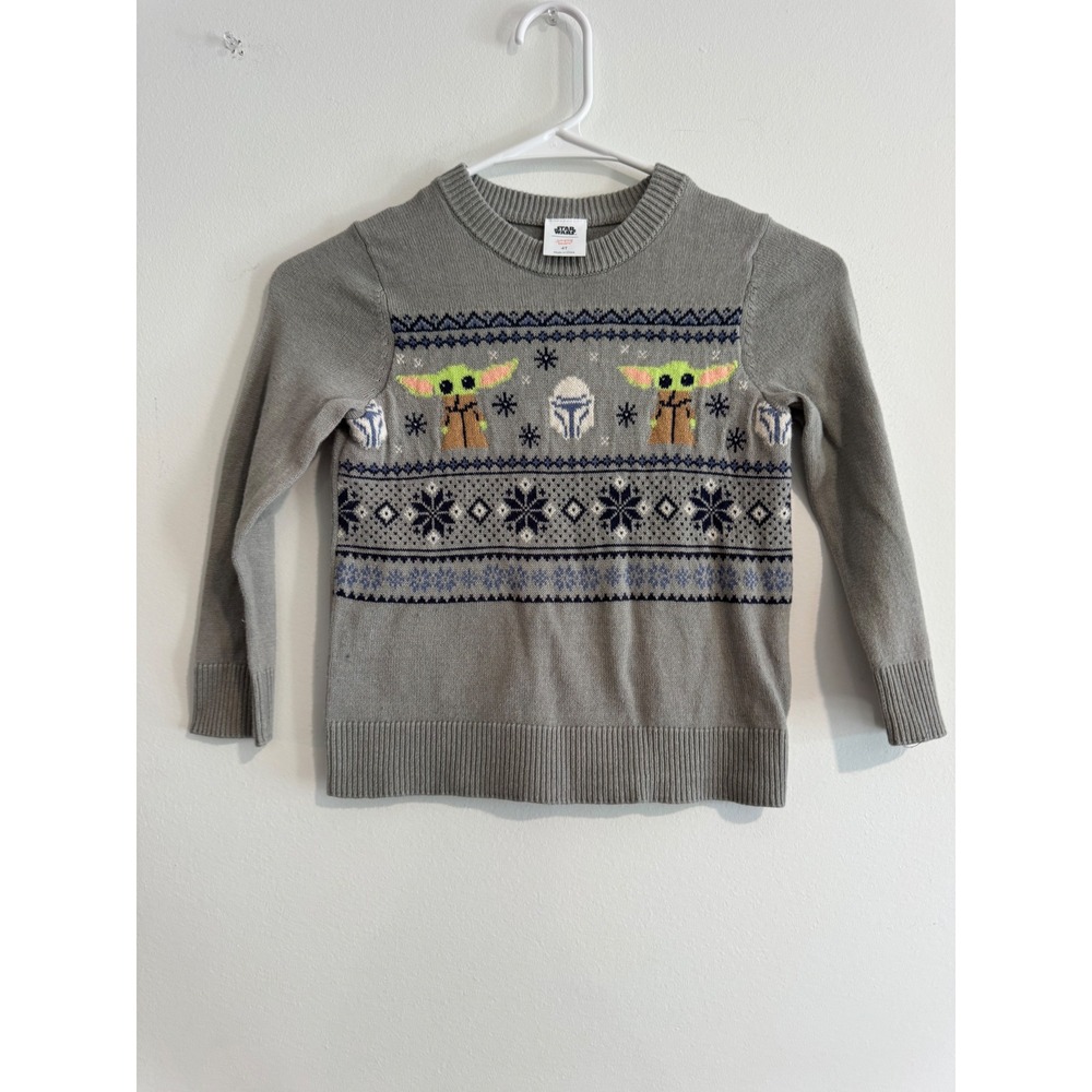 Holiday Star Wars baby Yoda Grogu Fair Isle Sweater Boys 4T Gray Mandalorian